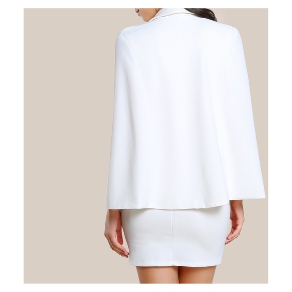 White Plunge Neckline Sleeveless Cape Dress - Picture 3 of 6